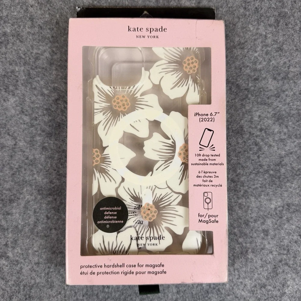 Kate Spade iPhone 14 Plus Case MagSafe Hollyhock Floral Clear Protective Cover